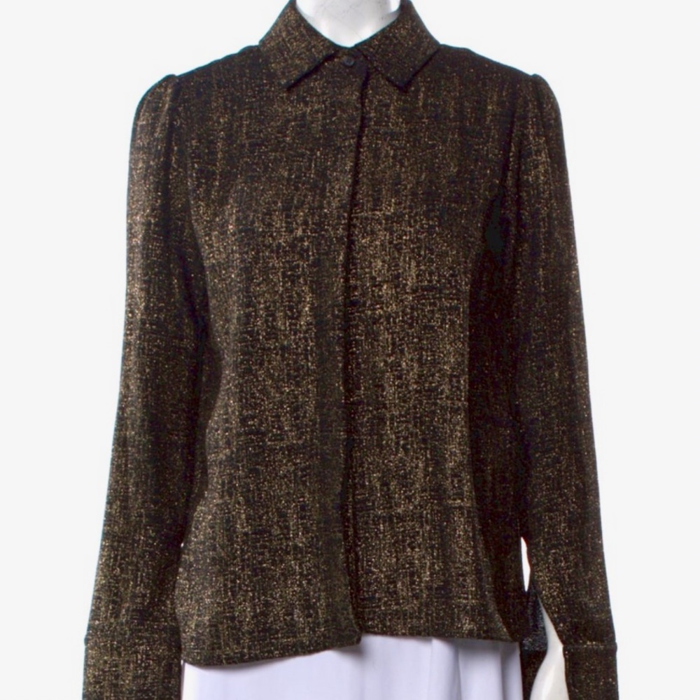 Reformation Long Sleeve Metallic Button-Up Top, NEW
